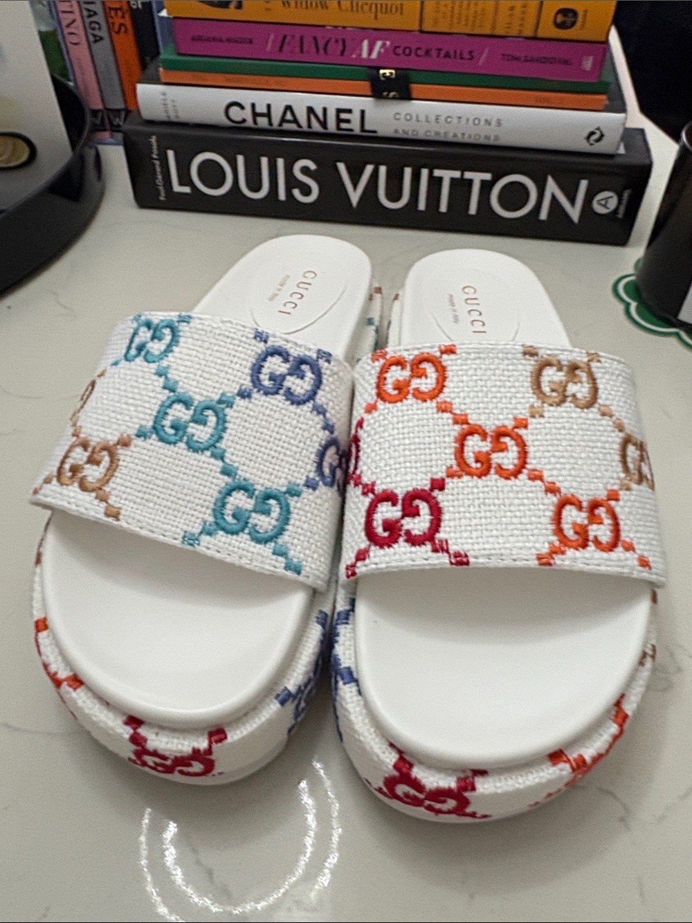 Multicolor Slide Sandals with Multicolor GG Embroidery